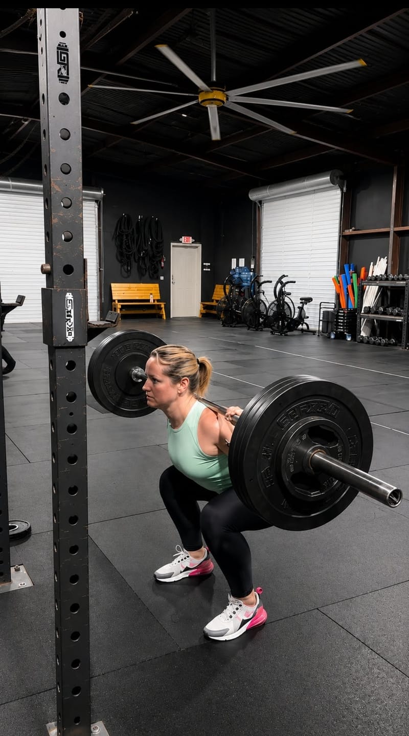 Athlete back-squatting heavy at Straub